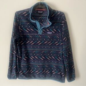 Patagonia Women's Micro D Snap-T Pullover Blue Patterned Sweater